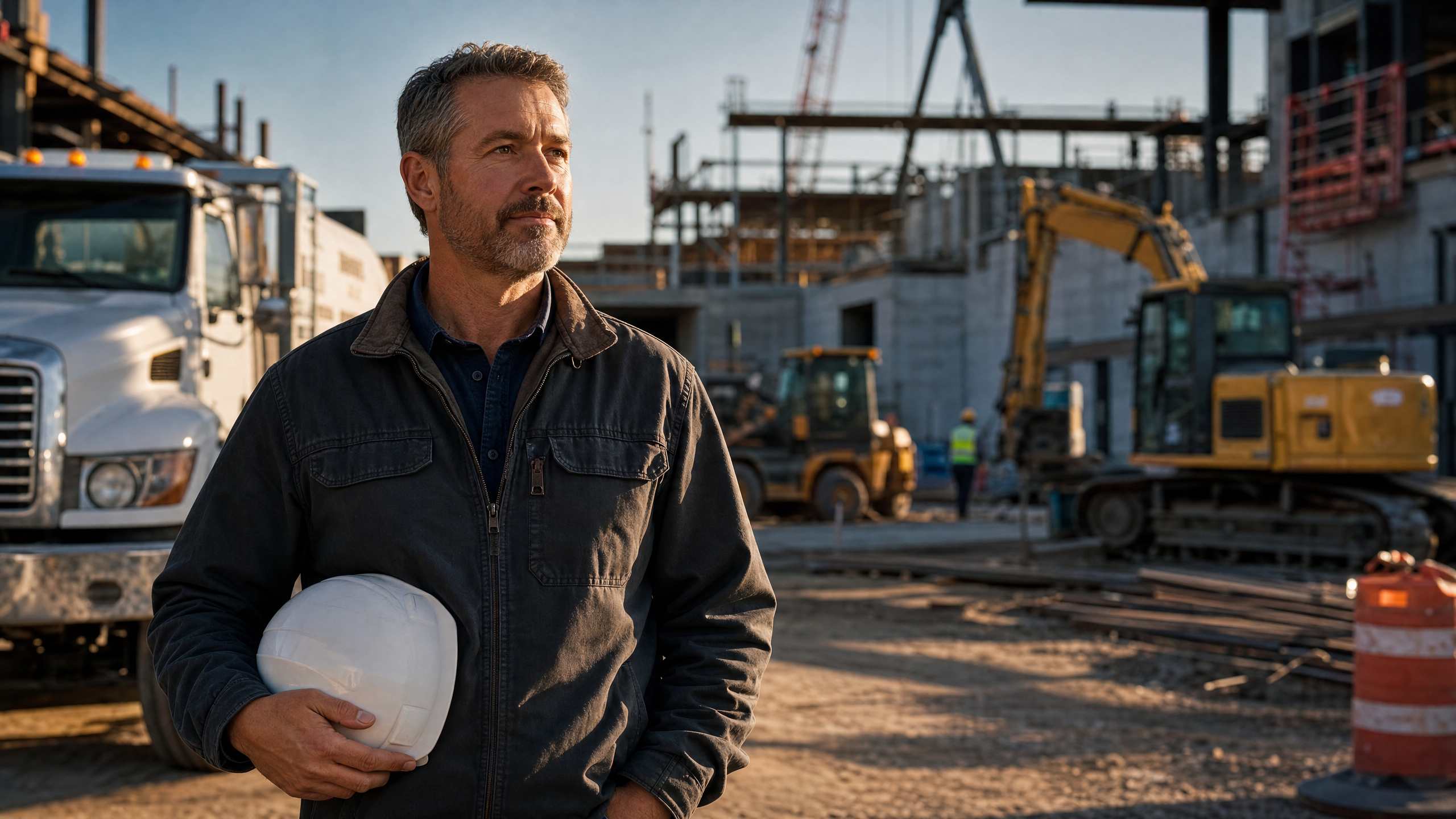 General contractor at job site after financial recovery